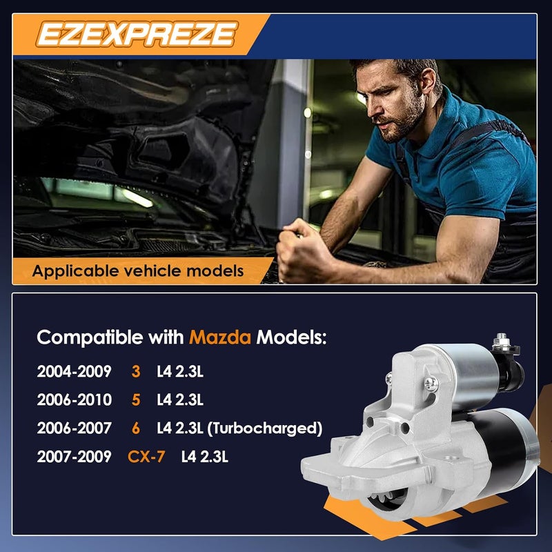 إكزيكسبريز 17914 موتور بدء تشغيل متوافق مع مازدا 3 04-09، 5 06-10، 6 06-07، CX-7 07-09، L4 2.3L، 12V 1.4KW 11 سنًا في اتجاه عقارب الساعة، استبدال رقم L327-18-400، L327-18-400R00، M0T87681، M000T87681 - Image 2