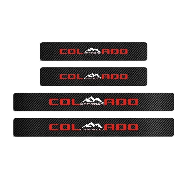 MAXMILO 4Pcs Car Door Sill Protector Reflective 4D Carbon Fiber Leather Sticker Decoration Door Entry Guard Accessories Compatible with Colo4x4rado Off Road (Red) - Image 2