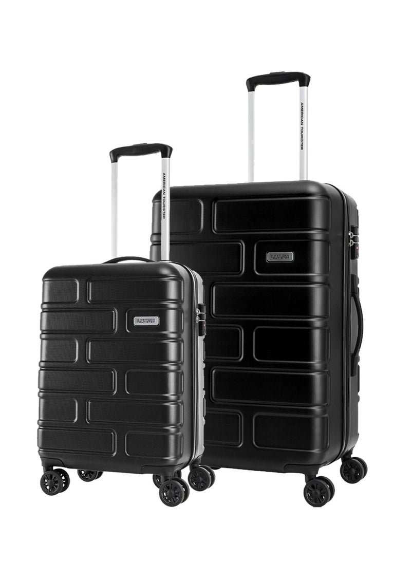 AMERICAN TOURISTER حقيبة سفر بريكلاين، مجموعة 2 قطعة (55 + 69 سم)، 4 عجلات دوارة، قمة صلبة، بولي كربونات، أسود Jet|خفيفة الوزن|مقاومة للخدوش والصدمات|قفل TSA|جيب داخلي بسحاب شبكي - ضمان دولي لمدة 3 سنوات - Image 1