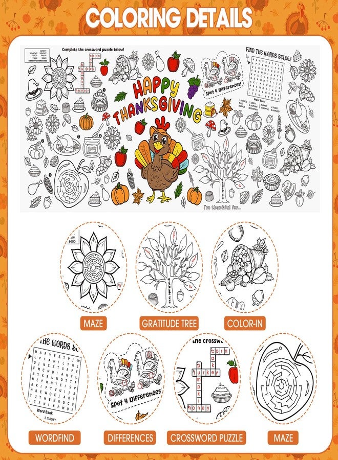 PERFQU Happy Thanksgiving Coloring Poster-Thanksgiving Coloring Tablecloth for Kids - 72 x 30 Inches, Giant Thanksgivings Paper Table Cloth Cover Crafts Activity for Fall Thank sgiving Day Party Decor - Image 4
