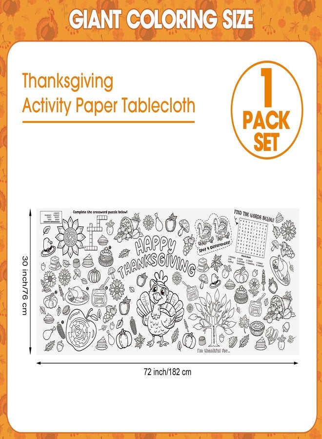 PERFQU Happy Thanksgiving Coloring Poster-Thanksgiving Coloring Tablecloth for Kids - 72 x 30 Inches, Giant Thanksgivings Paper Table Cloth Cover Crafts Activity for Fall Thank sgiving Day Party Decor - Image 3