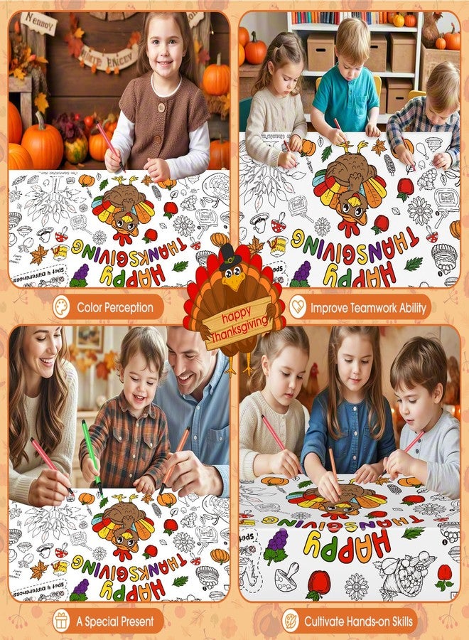PERFQU Happy Thanksgiving Coloring Poster-Thanksgiving Coloring Tablecloth for Kids - 72 x 30 Inches, Giant Thanksgivings Paper Table Cloth Cover Crafts Activity for Fall Thank sgiving Day Party Decor - Image 2