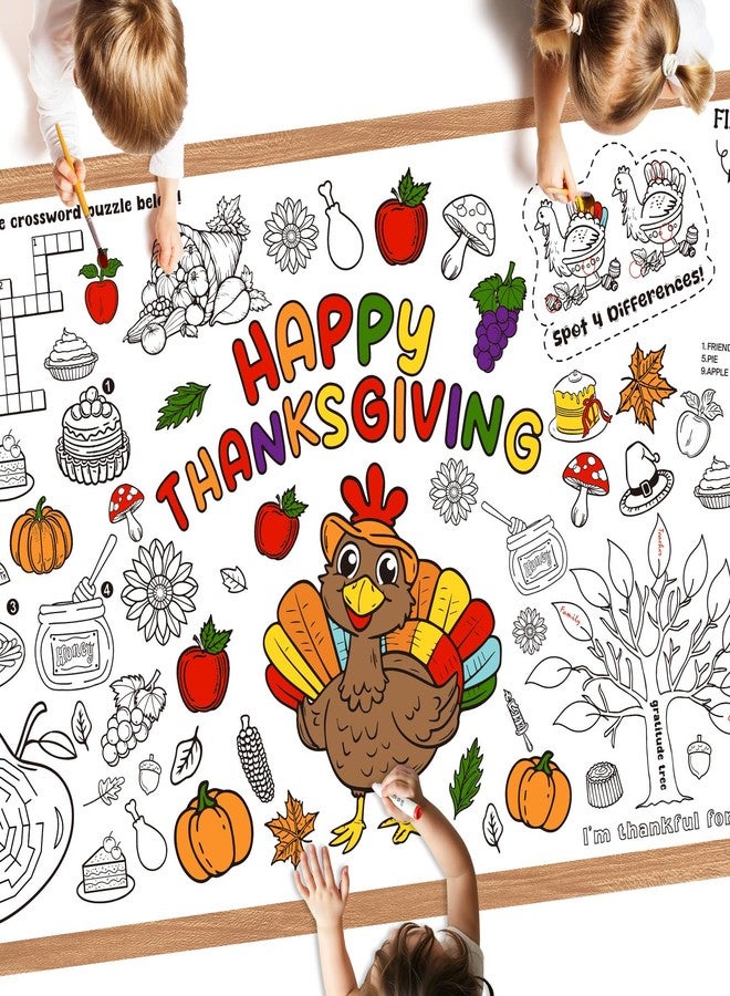 PERFQU Happy Thanksgiving Coloring Poster-Thanksgiving Coloring Tablecloth for Kids - 72 x 30 Inches, Giant Thanksgivings Paper Table Cloth Cover Crafts Activity for Fall Thank sgiving Day Party Decor - Image 1