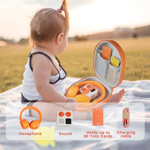 sarlar Hard Travel Case Compatible with Yoto Mini (2024 Edition) & Accessories, Carrying Case with Shoulder Strap Holds kids Audio Music player, Headphones & Up To 120 Audiobook Cards, Orange - Image 3