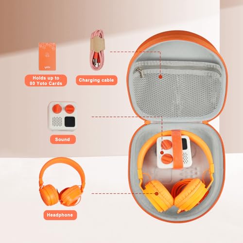 sarlar Hard Travel Case Compatible with Yoto Mini (2024 Edition) & Accessories, Carrying Case with Shoulder Strap Holds kids Audio Music player, Headphones & Up To 120 Audiobook Cards, Orange - Image 2