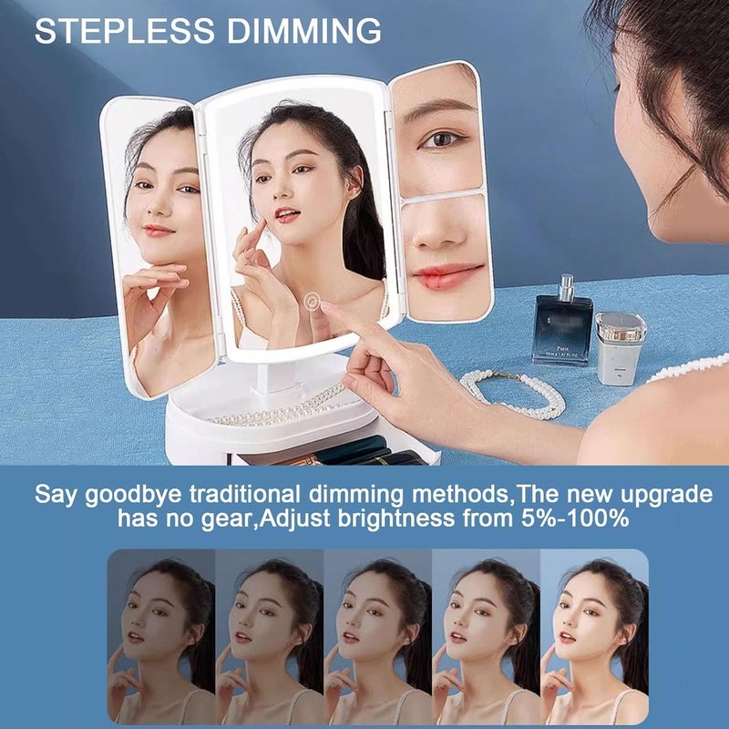 Brikipth Cosmetic Mirror with Lights Vanity Mirror Bathroom Adjustable Brightness Mirror 1X2X3XMagnification and Touch Screen TriFolding Cosmetic Mirror Unique Shape Gifts for Women White - Image 2
