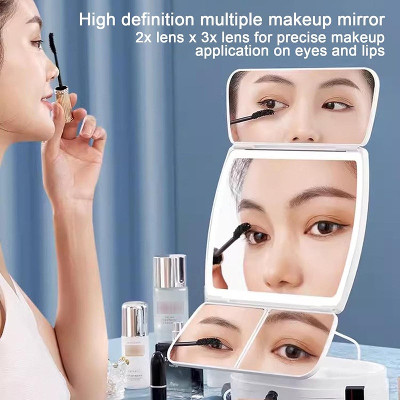 Brikipth Cosmetic Mirror with Lights Vanity Mirror Bathroom Adjustable Brightness Mirror 1X2X3XMagnification and Touch Screen TriFolding Cosmetic Mirror Unique Shape Gifts for Women White - Image 5