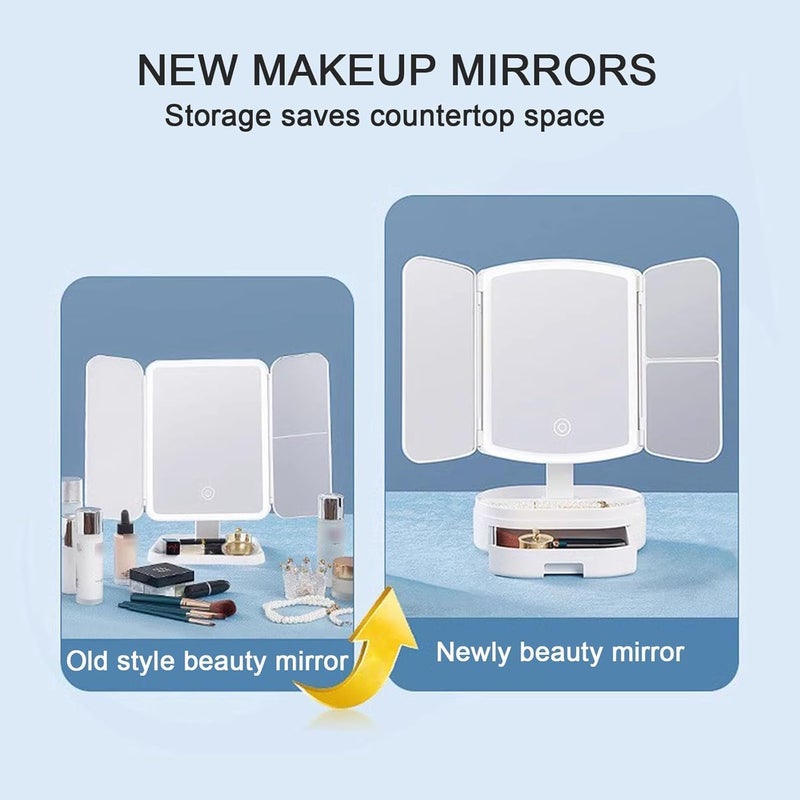 Brikipth Cosmetic Mirror with Lights Vanity Mirror Bathroom Adjustable Brightness Mirror 1X2X3XMagnification and Touch Screen TriFolding Cosmetic Mirror Unique Shape Gifts for Women White - Image 3