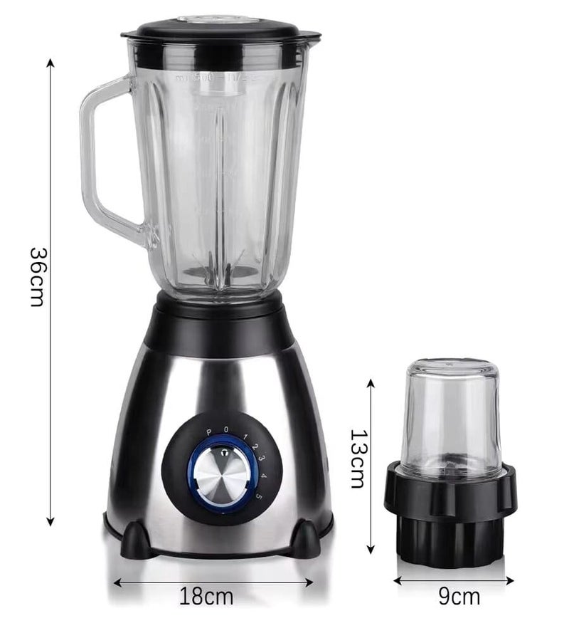 Dessini Regina DS-Y78 3-In-1 Blender 750W With 1.5L Glass Jar And 1L Stainless Steel Grinder Silver - Image 3