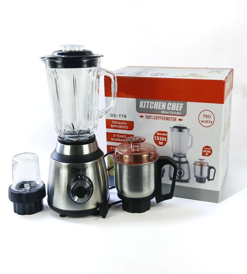 Dessini Regina DS-Y78 3-In-1 Blender 750W With 1.5L Glass Jar And 1L Stainless Steel Grinder Silver - Image 1