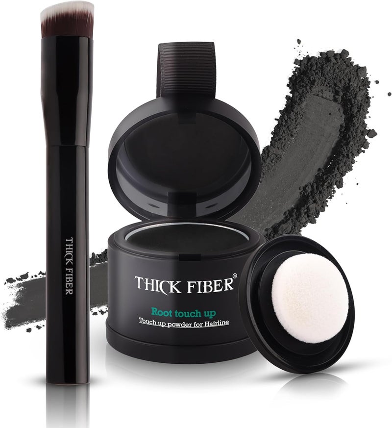 THICK FIBER Root Touch Up Hairline Powder with Brush 4g Covers Grey Roots Thinning Hair Sweat Water Resistant Hair Concealer for Bald Spots FillIn Black for Women Men
