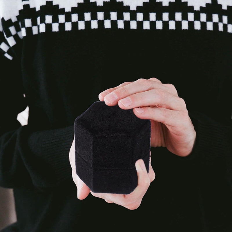 Velvet Hexagonal Single Ring Box Black Small Bridal Jewelry Case For Engagement And Wedding Rings Women - Image 3