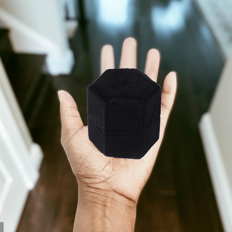 Velvet Hexagonal Single Ring Box Black Small Bridal Jewelry Case For Engagement And Wedding Rings Women - Image 4