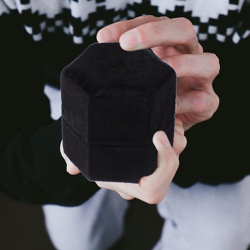 Velvet Hexagonal Single Ring Box Black Small Bridal Jewelry Case For Engagement And Wedding Rings Women - Image 5
