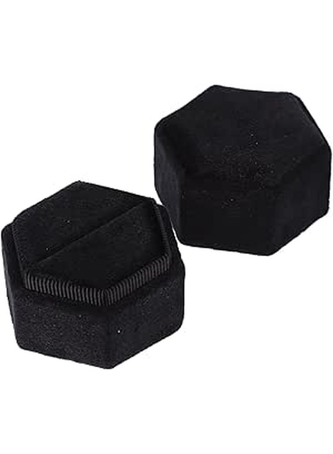 Velvet Hexagonal Single Ring Box Black Small Bridal Jewelry Case For Engagement And Wedding Rings Women - Image 1