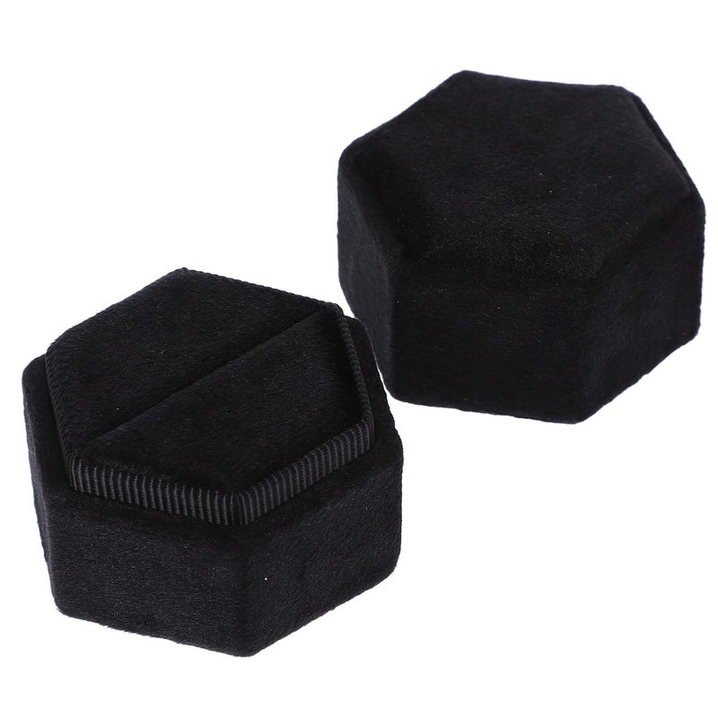 Velvet Hexagonal Single Ring Box Black Small Bridal Jewelry Case For Engagement And Wedding Rings Women - Image 2