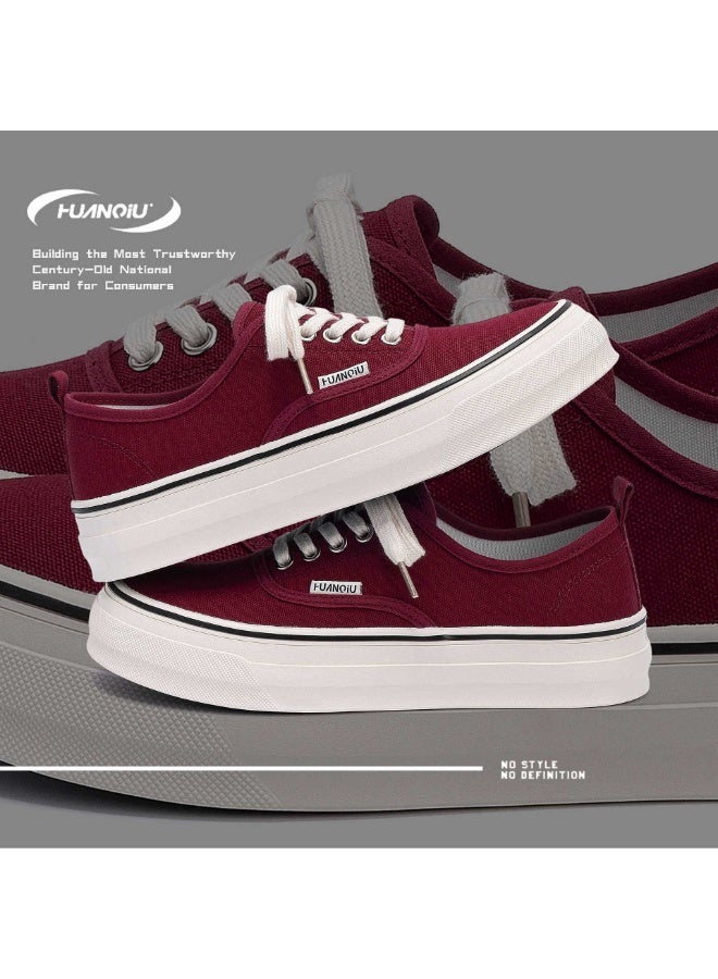 HUANQIU 1958 Retro Canvas Sneakers - Burgundy Platform Casual Shoes for Trendy Daily Style 43SIZE - Image 2
