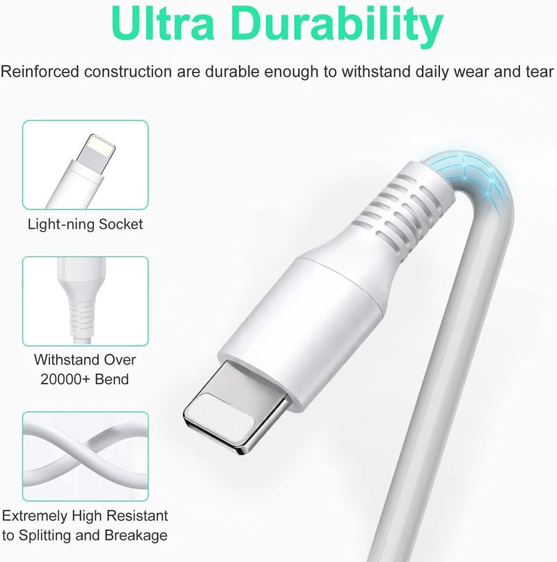 ONE TO FOUR USB C to 8-Pin Cable 2M, Fast Charging Cord Compatible with iPhone 14 Pro Max/13/12/11 Pro/X/XS/XR/8 Plus, Supports Power Delivery, White - Image 5