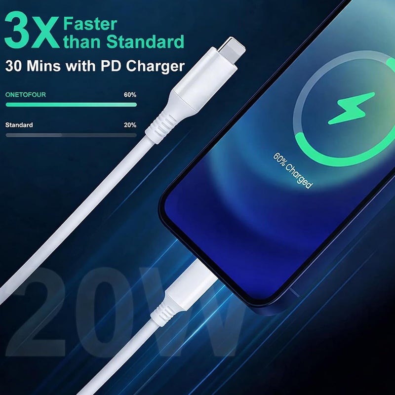 ONE TO FOUR USB C to 8-Pin Cable 2M, Fast Charging Cord Compatible with iPhone 14 Pro Max/13/12/11 Pro/X/XS/XR/8 Plus, Supports Power Delivery, White - Image 2