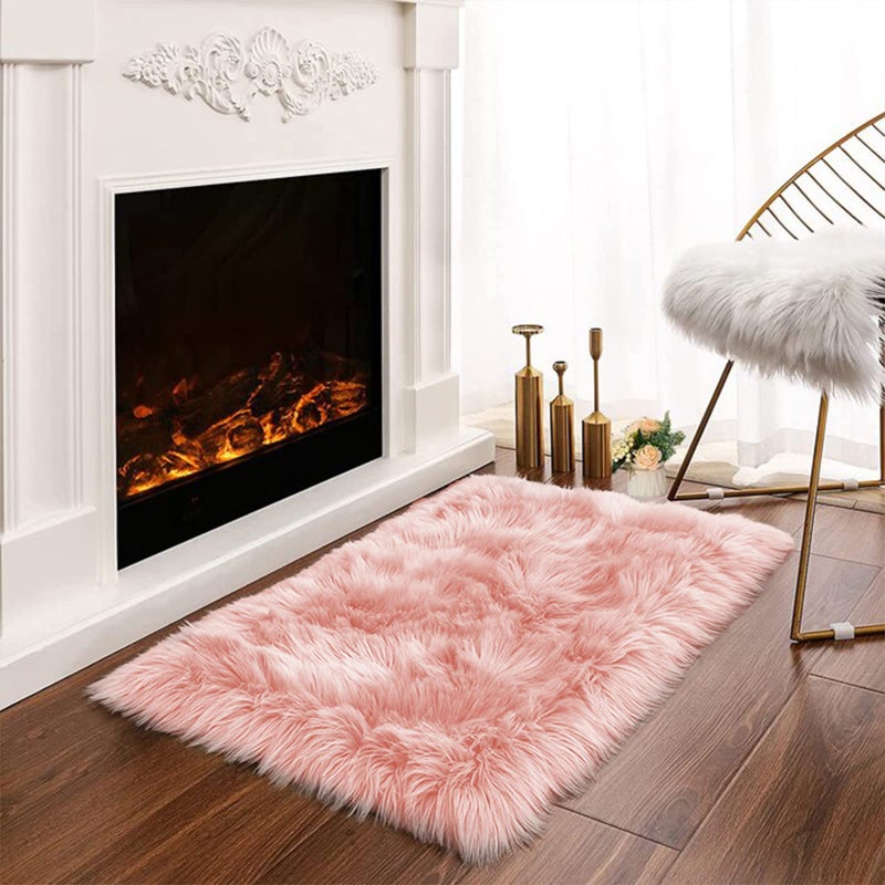 Latepis Pink 2x3 Faux Fur Rug for Bedroom Decor for Teen Girls Throw Fuzzy Fluffy Furry Sheepskin Rug for Sofa Cushion Luxury Home DÃ©cor Rectangle - Image 1