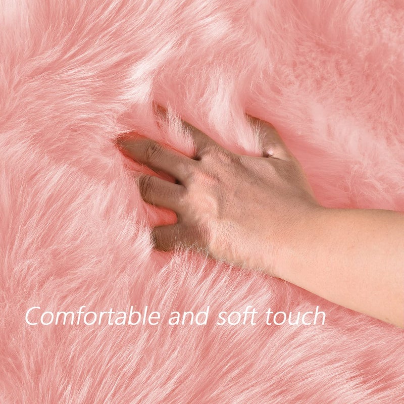 Latepis Pink 2x3 Faux Fur Rug for Bedroom Decor for Teen Girls Throw Fuzzy Fluffy Furry Sheepskin Rug for Sofa Cushion Luxury Home DÃ©cor Rectangle - Image 4
