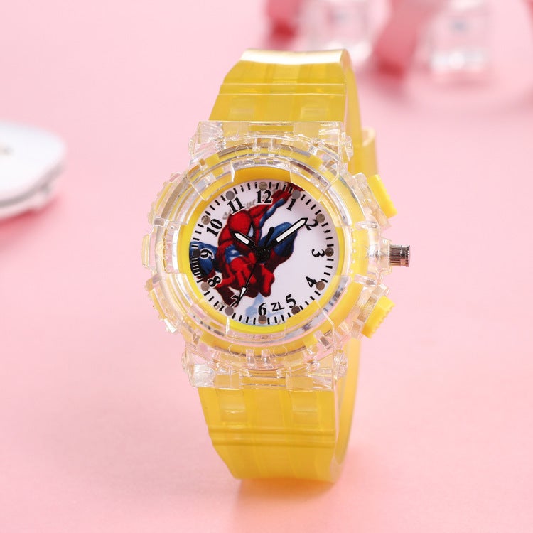 Spider-Man Kids Watch Cartoon Quartz Wristwatch Yellow 