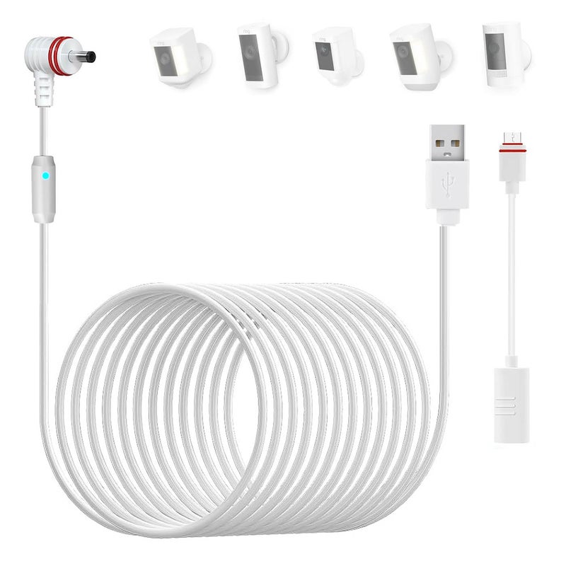 حزمة واحدة من كابل شحن USB بطول 24.9 قدم/7.6 متر مع كابل محول Type-C ومصباح تحذير LED، متوافق مع كاميرا Ring (Spotlight Cam، Stick Up Cam/Pro، Spotlight Cam Plus، Spotlight Cam Pro) - Image 1