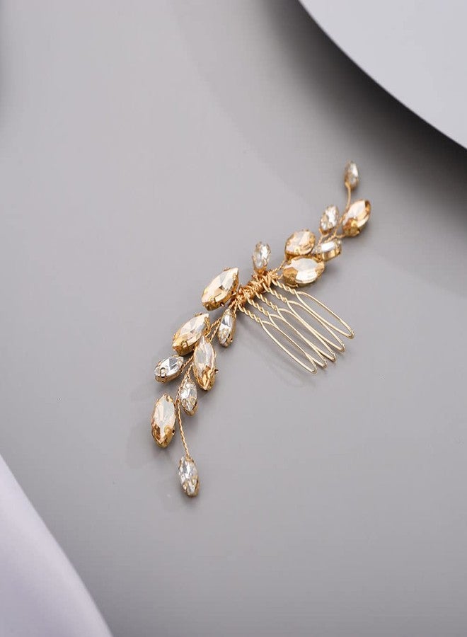 Chargances Bridal Rhinestone Hair Comb Wedding Crystal Hair Vine Comb Vintage Handmade Hair Accessories for Bridesmaid Prom Flower (Champagne) - Image 3