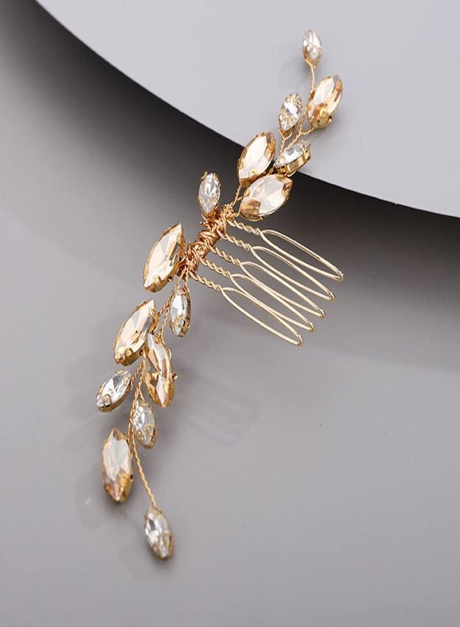 Chargances Bridal Rhinestone Hair Comb Wedding Crystal Hair Vine Comb Vintage Handmade Hair Accessories for Bridesmaid Prom Flower (Champagne) - Image 1