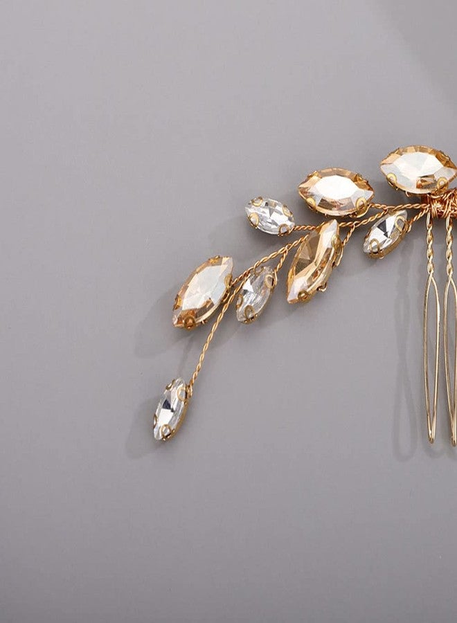 Chargances Bridal Rhinestone Hair Comb Wedding Crystal Hair Vine Comb Vintage Handmade Hair Accessories for Bridesmaid Prom Flower (Champagne) - Image 2