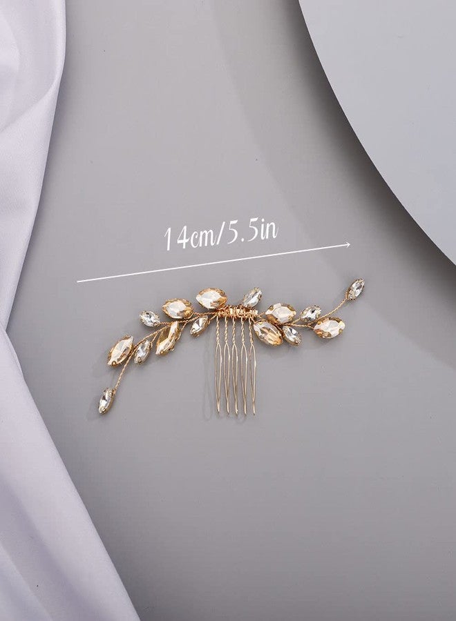 Chargances Bridal Rhinestone Hair Comb Wedding Crystal Hair Vine Comb Vintage Handmade Hair Accessories for Bridesmaid Prom Flower (Champagne) - Image 4