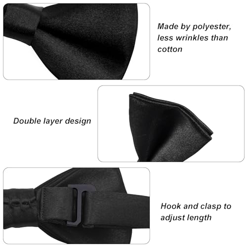 Bskifnn Kids Bow Ties Solid Color Satin Bow Tie for Child Boys Toddlers Wedding Party Dress up (Black, kids) - Image 3