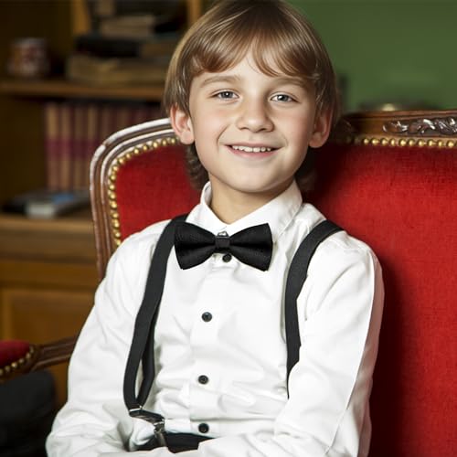 Bskifnn Kids Bow Ties Solid Color Satin Bow Tie for Child Boys Toddlers Wedding Party Dress up (Black, kids) - Image 4