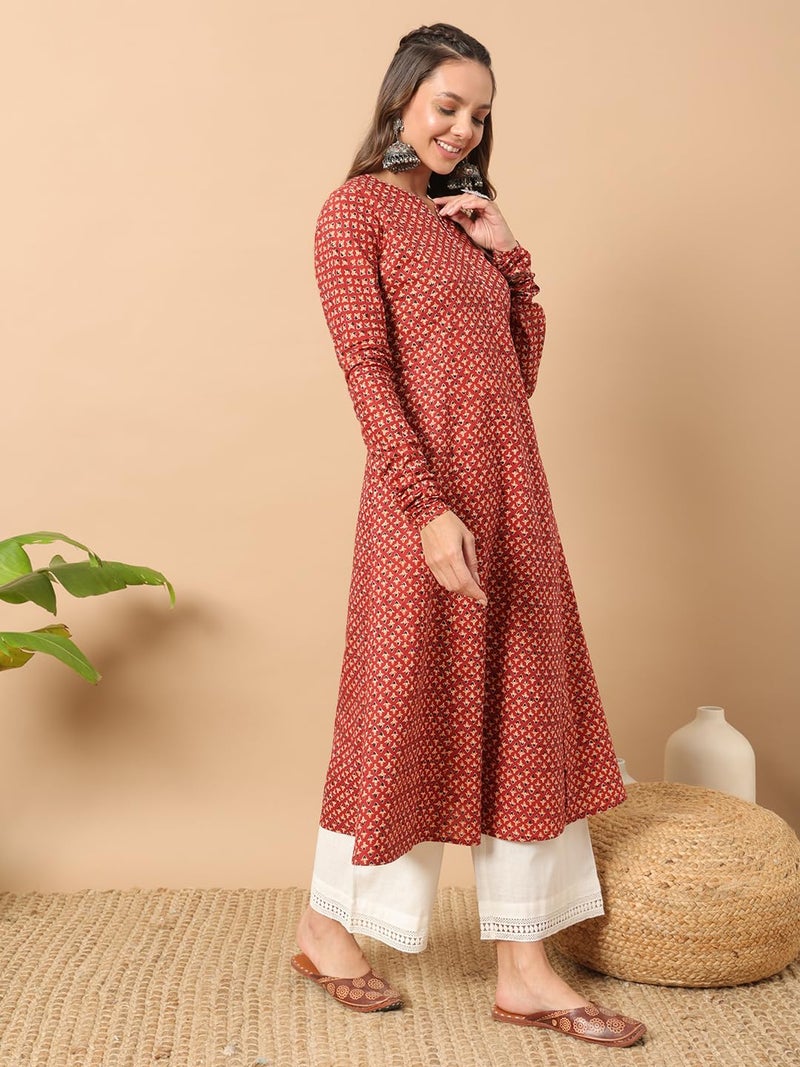 FIORRA Womens Cotton Regular Fit Floral Printed A-Line Kurta - Image 3