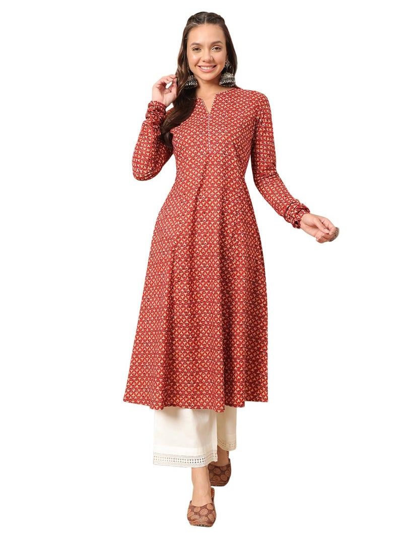 FIORRA Womens Cotton Regular Fit Floral Printed A-Line Kurta - Image 1