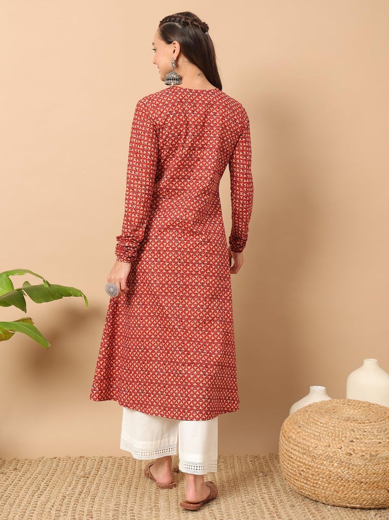 FIORRA Womens Cotton Regular Fit Floral Printed A-Line Kurta - Image 4