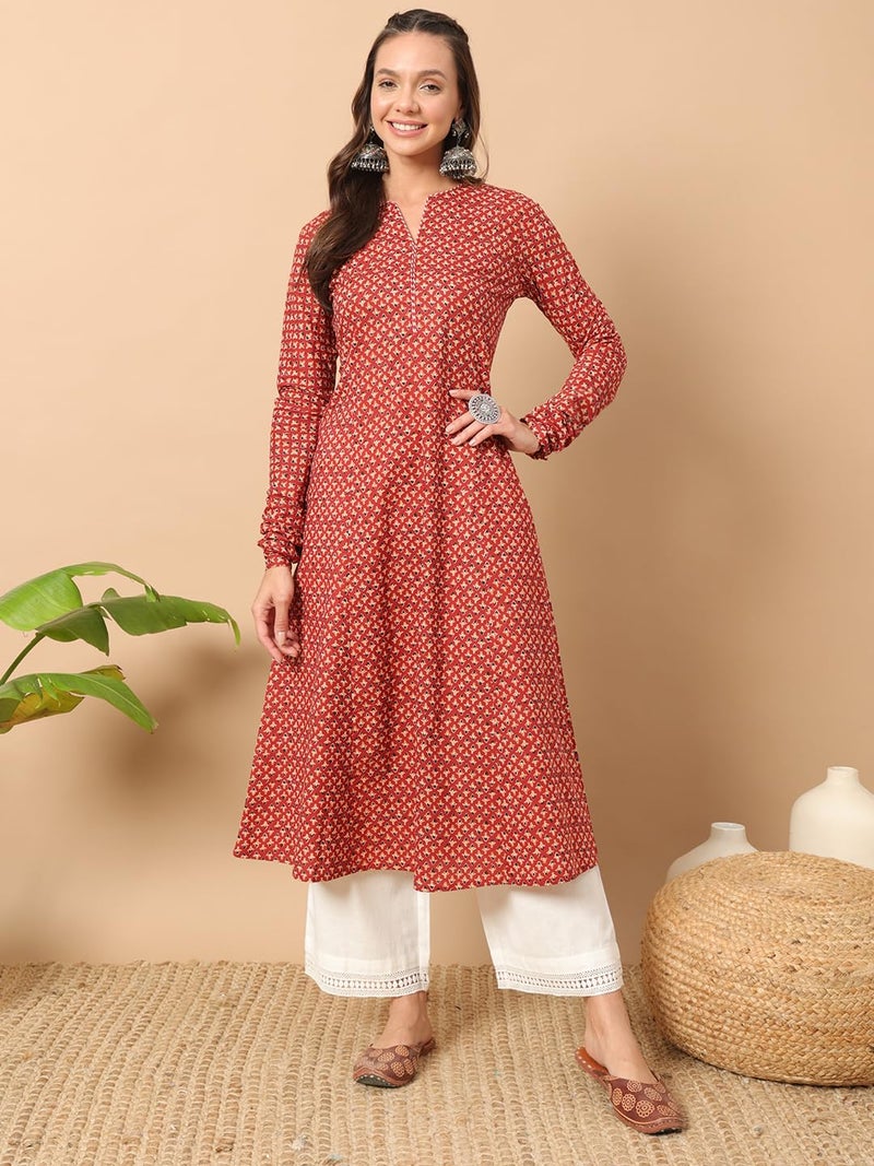 FIORRA Womens Cotton Regular Fit Floral Printed A-Line Kurta - Image 5