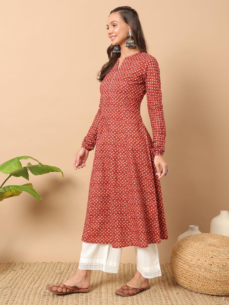 FIORRA Womens Cotton Regular Fit Floral Printed A-Line Kurta - Image 2