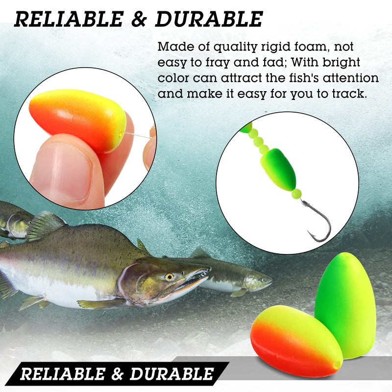 Skylety 60 Pieces Foam Floats Bullet Fishing Foam Snell Floats Pompano Rigs Oval Fly Fishing Strike Indicators for Trout Catfish Walleye(Yellow Green, Red Yellow) - Image 5