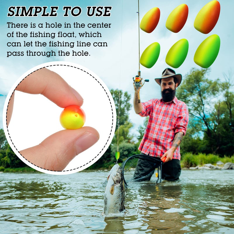 Skylety 60 Pieces Foam Floats Bullet Fishing Foam Snell Floats Pompano Rigs Oval Fly Fishing Strike Indicators for Trout Catfish Walleye(Yellow Green, Red Yellow) - Image 3