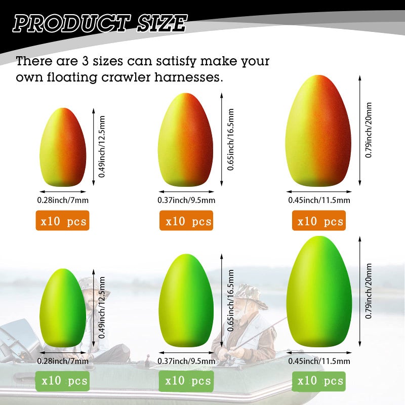 Skylety 60 Pieces Foam Floats Bullet Fishing Foam Snell Floats Pompano Rigs Oval Fly Fishing Strike Indicators for Trout Catfish Walleye(Yellow Green, Red Yellow) - Image 2