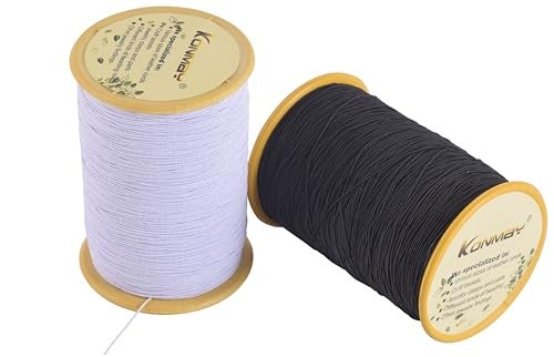 KONMAY Elastic Sewing Thread for Sewing Machine, 1100 Yards 0.5mm Black&White Elastic Sewing Thread for Shirring, Smocking, Gathering, Stretchy Strings for Bracelets - Image 1