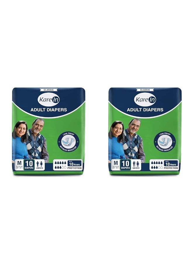 KareIn حفاضات كارين كلاسيك للكبار، مقاس متوسط، مقاس الخصر 76-114 سم (30-45 بوصة)، 10 حفاضات، بنمط لاصق، للجنسين، امتصاص عالي، مانعة للتسرب، مؤشر للبلل (عبوة من قطعتين) - Image 1