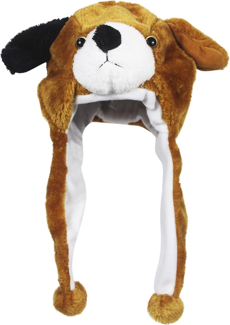 Timiot Cute Plush Animal Character Winter Hat Fun Ski Cap with Detailed Animal Face Long Ear Straps with Pom Pom Ends - Image 1