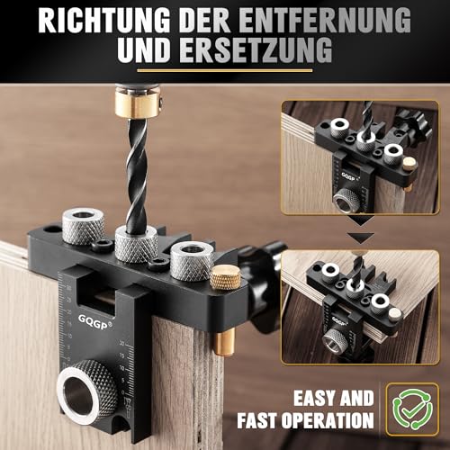GQGP 3-in-1 Dowel Jig Kit, Self Centering Doweling Jig for Straight Holes, Woodworking Adjustable Width Drill Guides Locator, Woodworking Joints Tool with 5/16", 3/8", 19/32" Drill Bits - Image 4