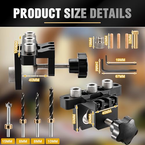GQGP 3-in-1 Dowel Jig Kit, Self Centering Doweling Jig for Straight Holes, Woodworking Adjustable Width Drill Guides Locator, Woodworking Joints Tool with 5/16", 3/8", 19/32" Drill Bits - Image 5