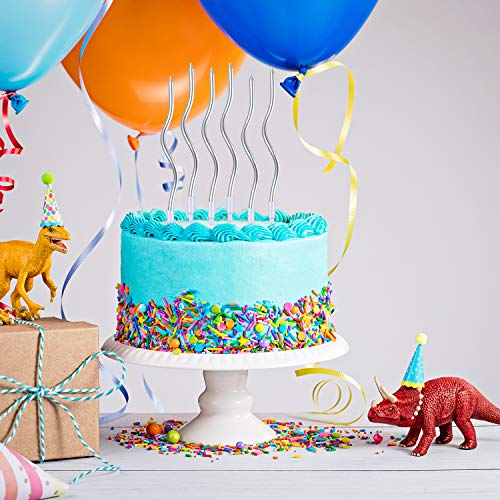 BBTO 48 Pieces Twisty Birthday Spiral Cake Candles with Holders Long Thin Curly Coil Metallic Cake Cupcake Candles for Birthday Wedding Party Decoration(Metallic Silver) - Image 2