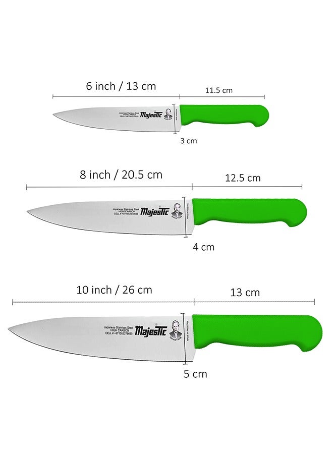 Majestic Majestic 3-Piece Chef Knife Set – 6-Inch, 8-Inch & 10-Inch High Carbon Stainless Steel Knives, Razor-Sharp Edge, Ergonomic Non-Slip Handle, Safe Bolster & Heel, Precision Cutting for Slicing, Chopping & Dicing – Dishwasher Safe, Green - Image 5
