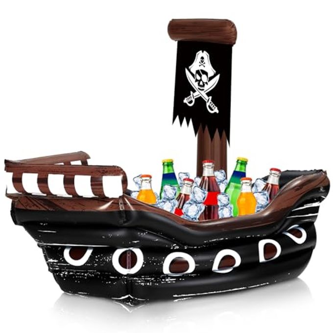 Zhanmai Halloween Inflatable Pirate Ship Drink Cooler Inflatable Serving Bar Food Container for Summer Halloween Pirate Birthday Party Favor Supplies Decorations(Black,Classic)
