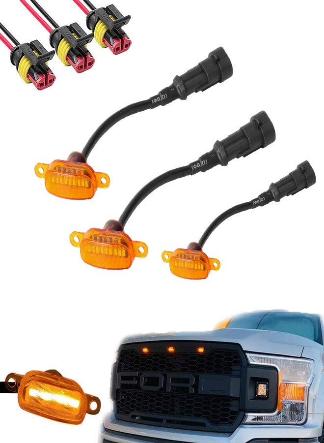 BASIKER Auto Front Grille Lights for 2004-2019 Ford F150 F250 F350 External LED Decoration | 3 Pack Amber Lens - Image 1